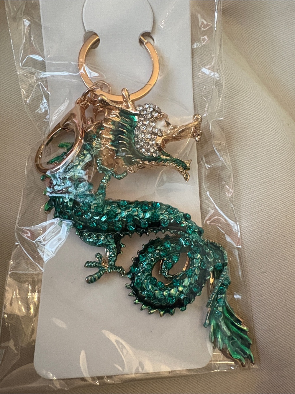 Dragon Keychain Charm with Blue Rhinestones - Picture 2 of 2